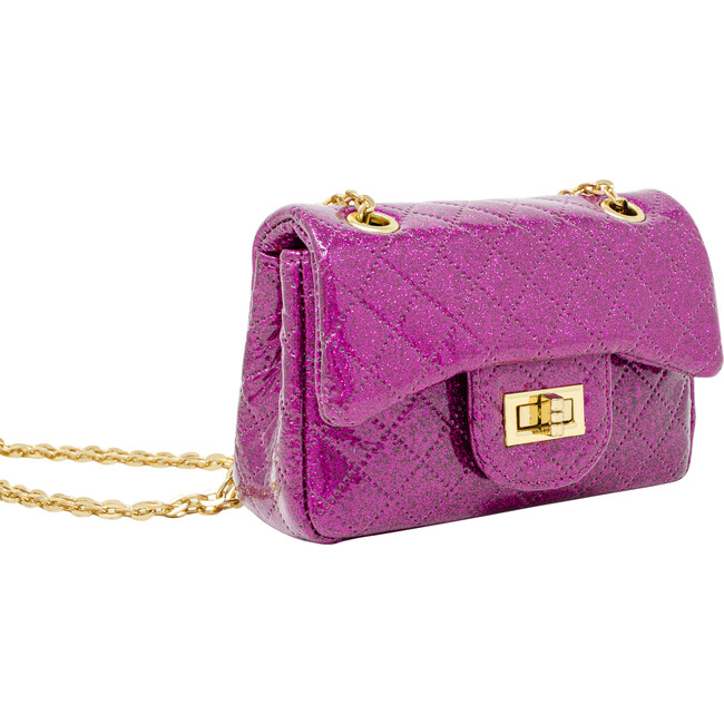 Classic Quilted Sparkle Mini Handbag, Hot Pink - Bags - 3