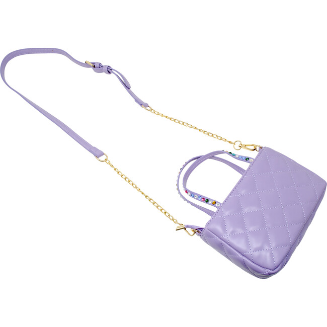 Quilted Rhinestone Tote Bag, Purple - Bags - 4