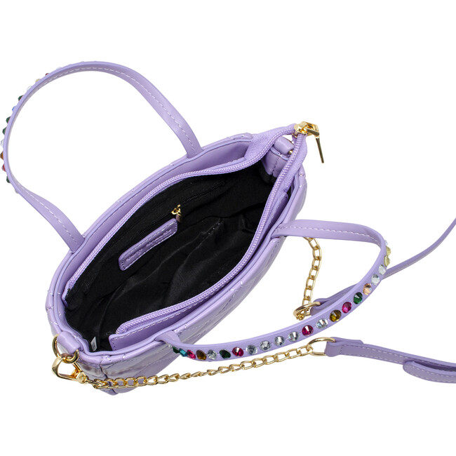 Quilted Rhinestone Tote Bag, Purple - Bags - 5
