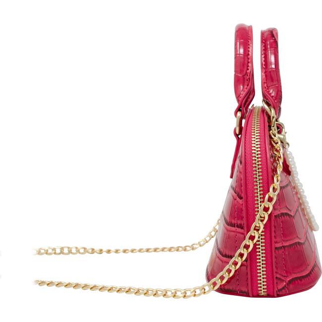 Patant Crocodile Moon Pearl Handbag, Hot Pink