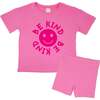 Happy Face "BE KIND" Message T-Shirt and Short Set Kids, Hot Pink - Mixed Apparel Set - 1 - thumbnail