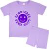 Happy Face "GOOD VIBES" Message T-Shirt and Short Set Kids, Purple - Mixed Apparel Set - 1 - thumbnail