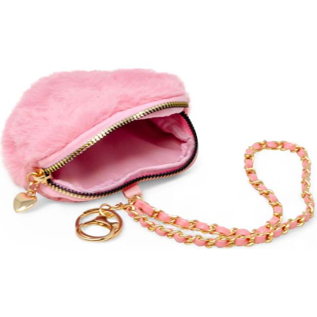 Girl's Fuzzy Heart Wristlet Coin Purse, Pink