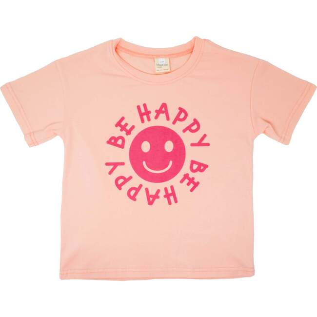 Happy Face "BE HAPPY" Message T-Shirt and Short Set Kids, Pink