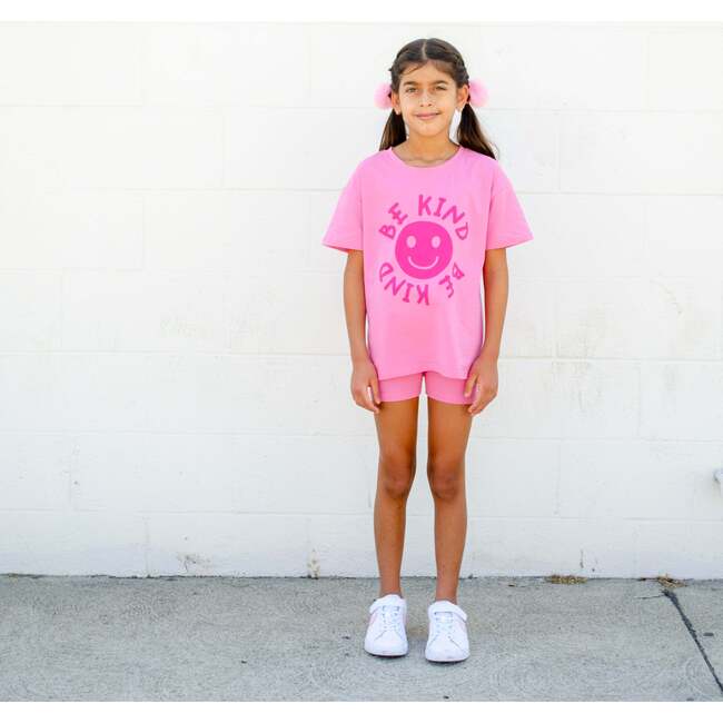 Happy Face "BE KIND" Message T-Shirt and Short Set Kids, Hot Pink