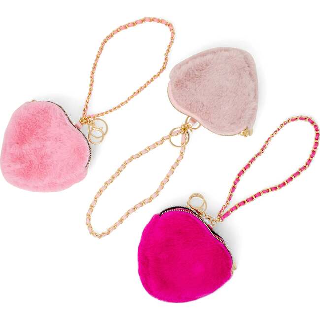 Girl's Fuzzy Heart Wristlet Coin Purse, Pink - Bags - 3