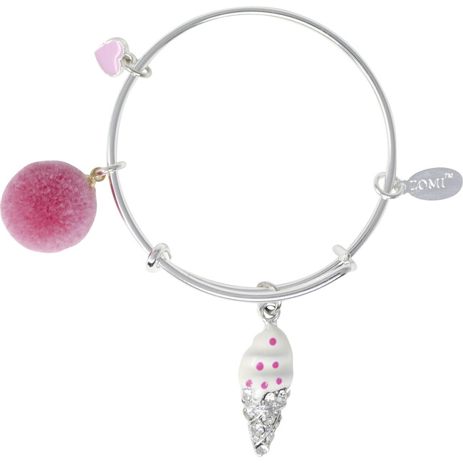 Ice Cream & Pom Pom Silver Bangle Bracelet