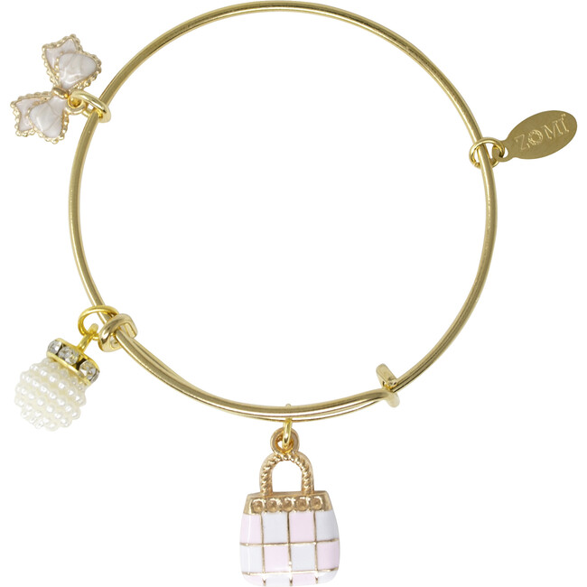 Purse & Bow Gold Bangle Bracelet
