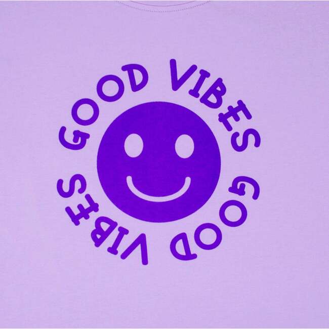 Happy Face "GOOD VIBES" Message T-Shirt and Short Set Kids, Purple - Mixed Apparel Set - 4
