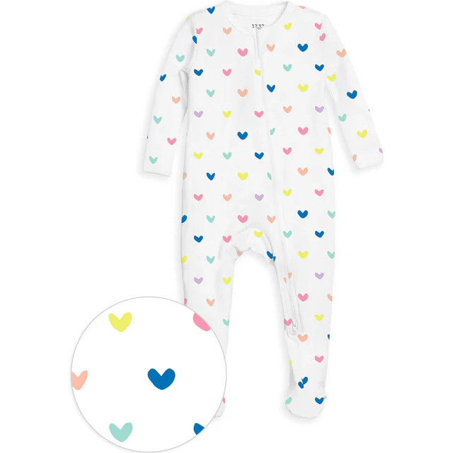 The Organic Zipper Footie, Rainbow Hearts