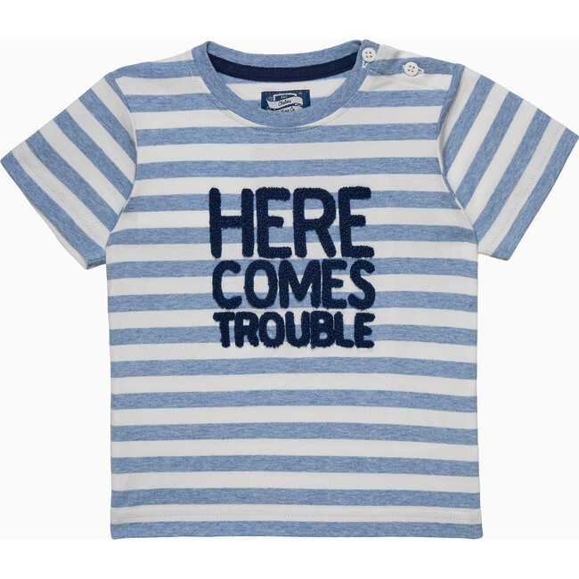 Here Comes Trouble T-Shirt, Pale Blue Stripe