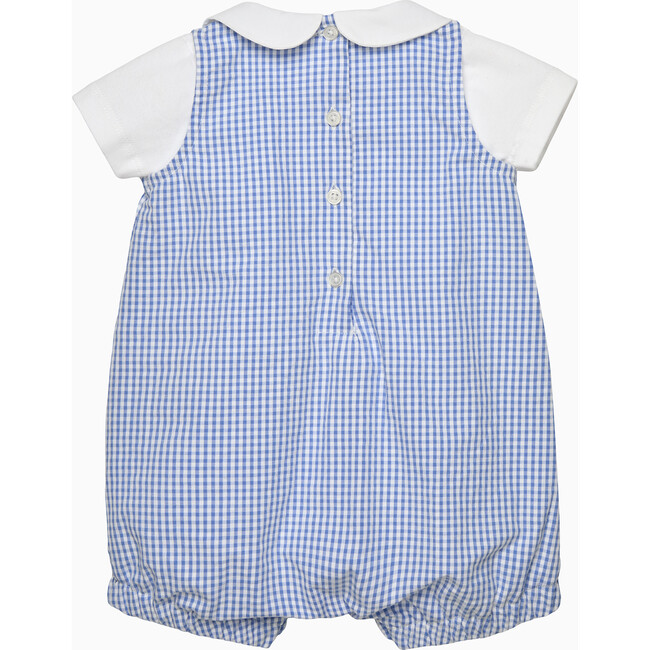 Jasper Lion Romper, Pale Blue Gingham