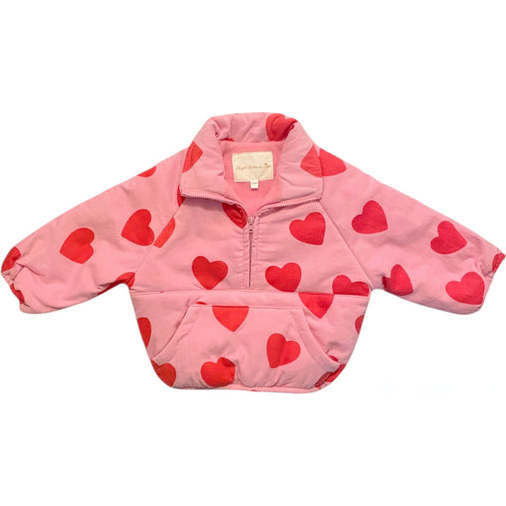 Valentine's Day Heart Love Corduroy Pullover Fleece Jacket, Pink/Red
