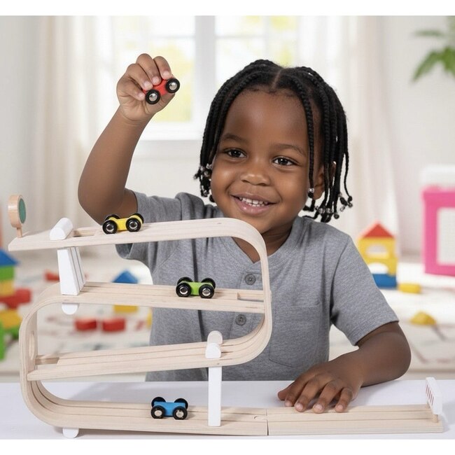 Avenlur Wooden Car Ramp Racer | Montessori Rolling Track Toy for Toddlers