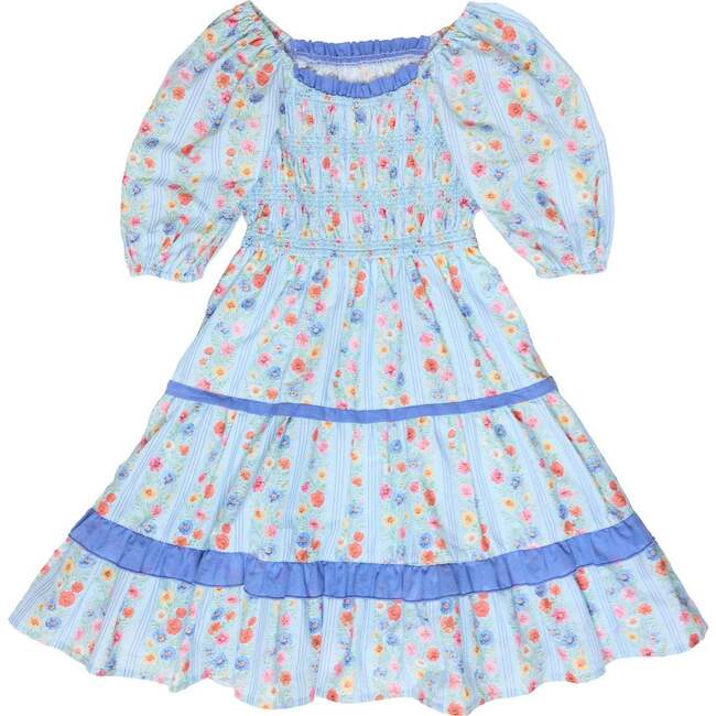 Mini Roselyn Dress in Blue Linear Floral Print