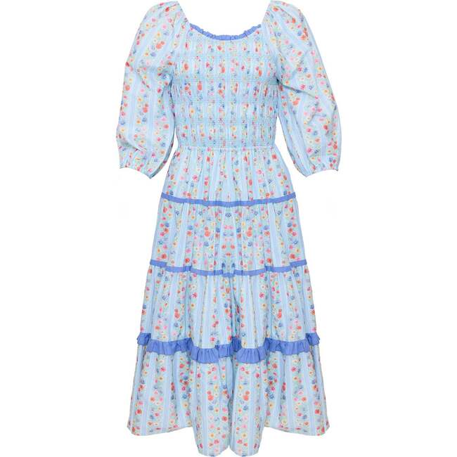 Roselyn Dress in Blue Linear Floral Print