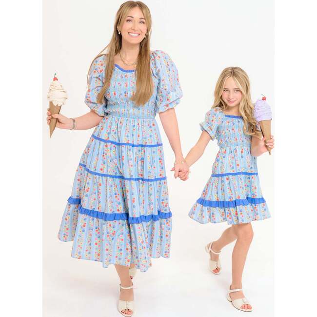 Mini Roselyn Dress in Blue Linear Floral Print