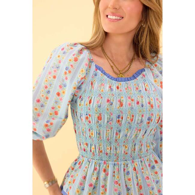 Roselyn Dress in Blue Linear Floral Print