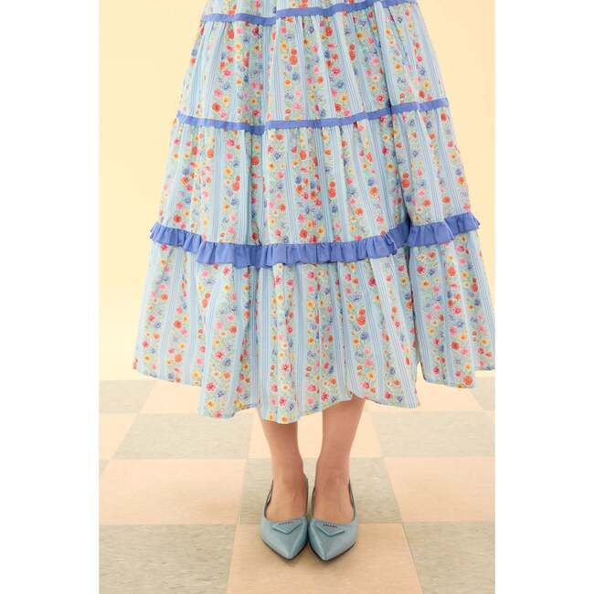 Roselyn Dress in Blue Linear Floral Print - Dresses - 3