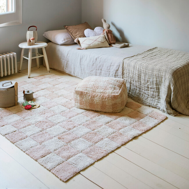 Kitchen Tiles Checkerboard Pattern Washable Rug, Rose
