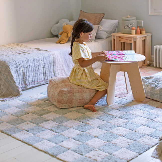 Kitchen Tiles Checkerboard Pattern Washable Rug, Blue Sage