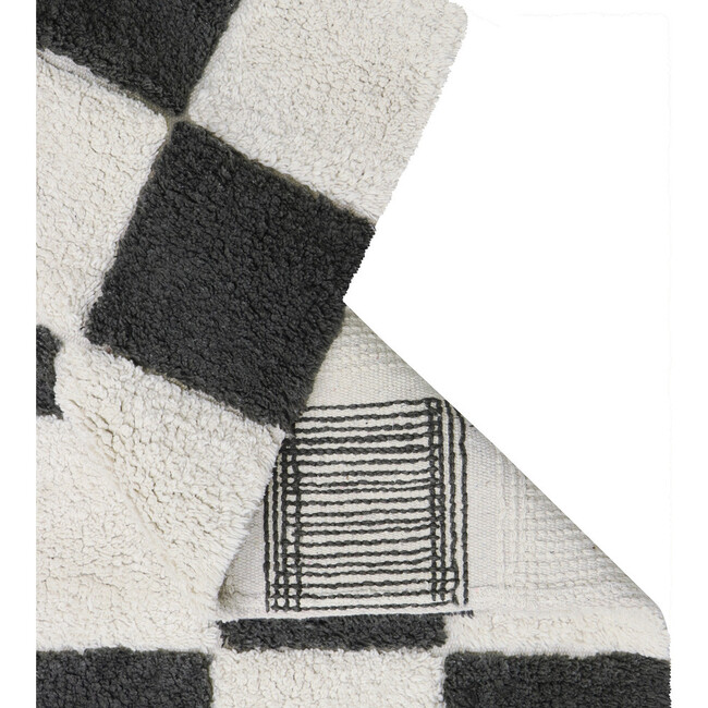 Kitchen Tiles Checkerboard Pattern Washable Rug, Dark Grey And Natural - Rugs - 3