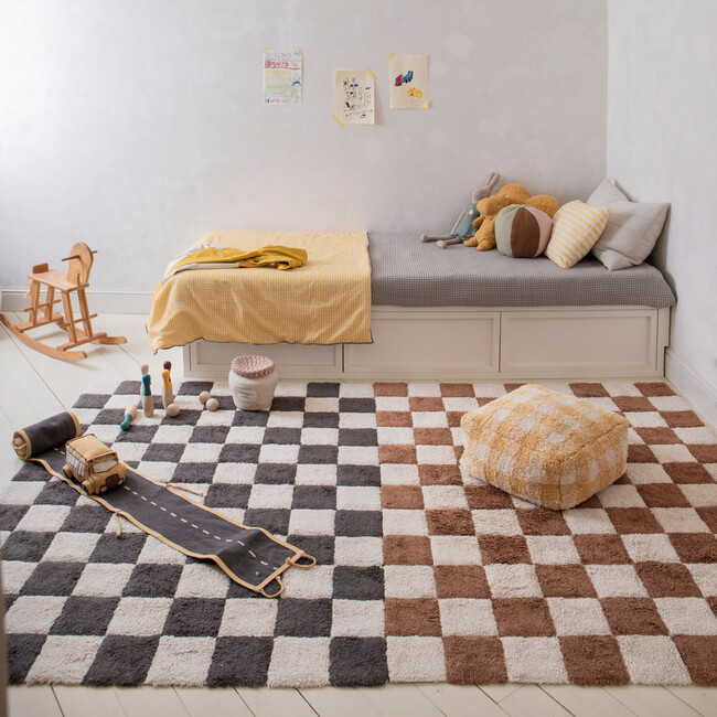 Kitchen Tiles Checkerboard Pattern Washable Rug, Dark Grey And Natural - Rugs - 6