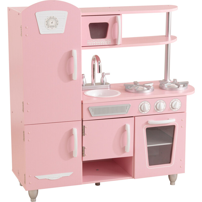 Vintage Wooden Play Kitchen with Working Knobs, Pink