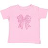 Pink Bow Sequin Patch Short Sleeve T-Shirt, Pink - T-Shirts - 1 - thumbnail