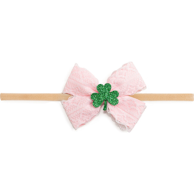 Shamrock Lace St. Patrick's Day Bow Baby Headband, Pink