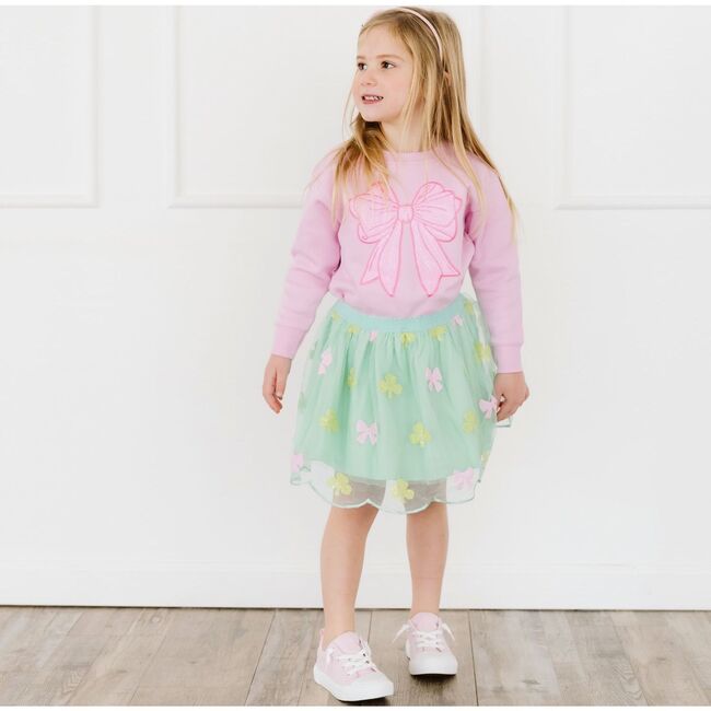 Pink Bow Sequin Patch Sweatshirt, Pink