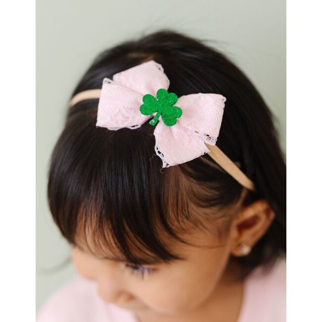 Shamrock Lace St. Patrick's Day Bow Baby Headband, Pink - Headbands - 3
