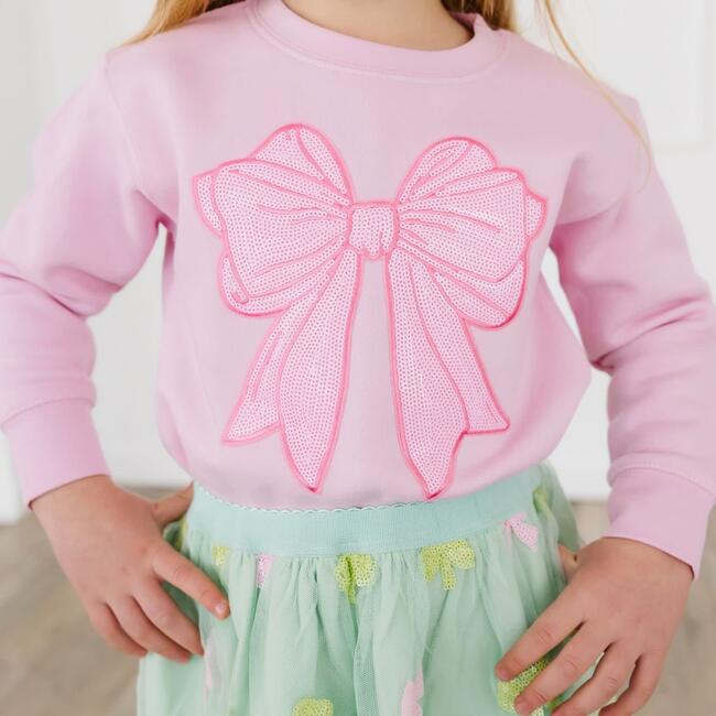 Pink Bow Sequin Patch Sweatshirt, Pink - Sweatshirts - 3