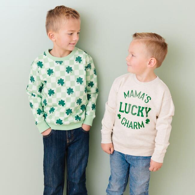 Shamrock Checkered St. Patrick's Day Sweatshirt, Sage