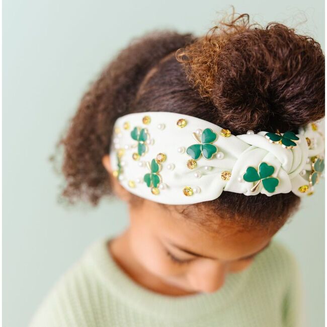 Shamrock Pearl St. Patrick's Day Gemstone Headband, Mint Green - Headbands - 3