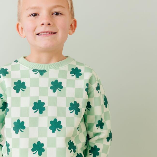 Shamrock Checkered St. Patrick's Day Sweatshirt, Sage - Sweatshirts - 3