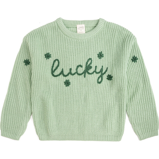 Lucky Shamrock St. Patrick's Day Knit Sweater, Mint Green