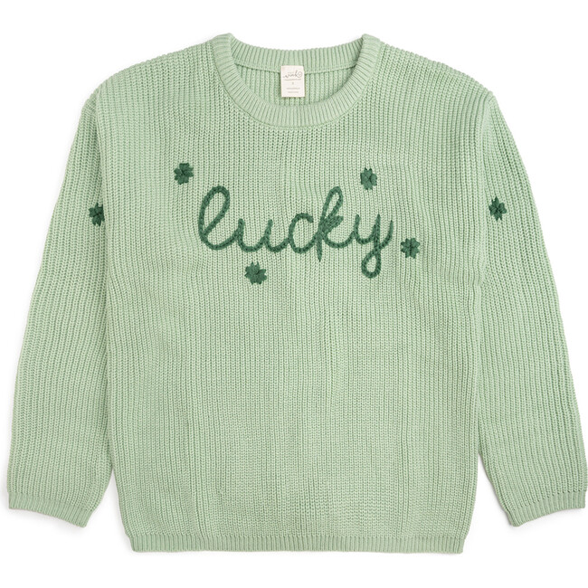 Lucky Shamrock St. Patrick's Day Knit Women's Sweater, Mint Green