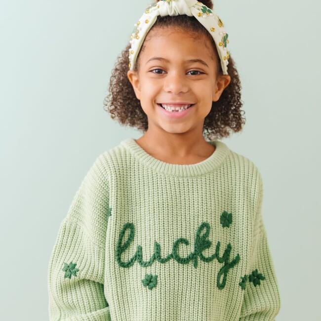 Lucky Shamrock St. Patrick's Day Knit Sweater, Mint Green
