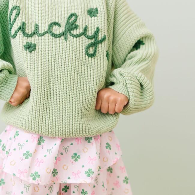 Lucky Shamrock St. Patrick's Day Knit Sweater, Mint Green - Sweaters - 3