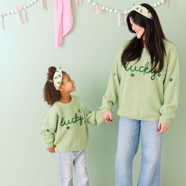 Lucky Shamrock St. Patrick's Day Knit Women's Sweater, Mint Green - Sweaters - 3