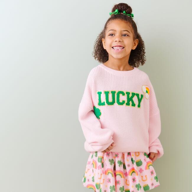 Lucky Patch St. Patrick's Day Knit Sweater, Pink