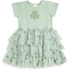 Flocked Shamrock St. Patrick's Day Tiered Short Sleeve Tutu Dress, Mint Green - Dresses - 1 - thumbnail