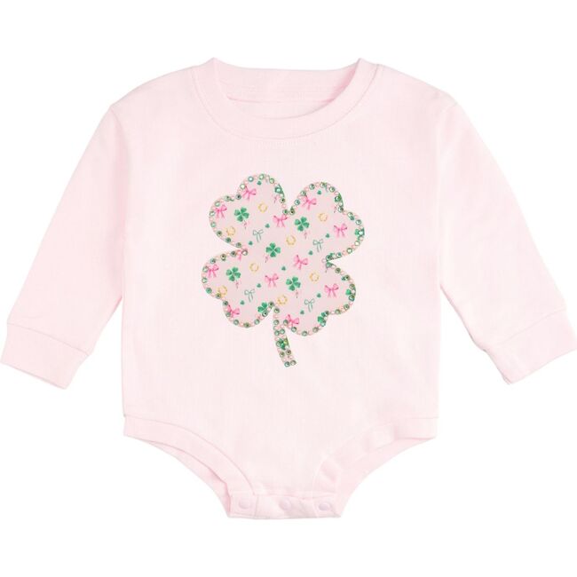 Ditsy Shamrock Patch St. Patrick's Day Long Sleeve Romper, Ballet