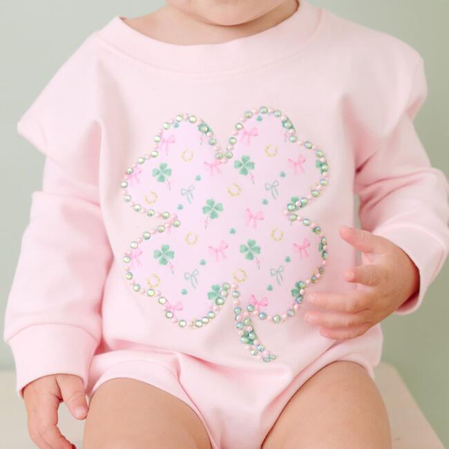 Ditsy Shamrock Patch St. Patrick's Day Long Sleeve Romper, Ballet - Rompers - 3