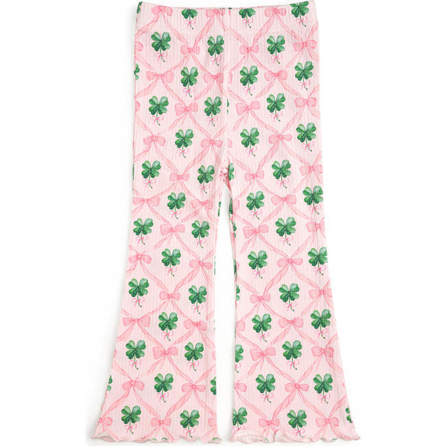Coquette Clover St. Patrick's Day Flare Legging, Light Pink