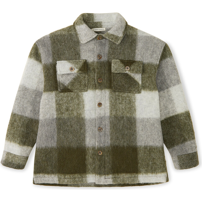 Virgin Wool Plaid Overshirt, Green - Shirts - 1