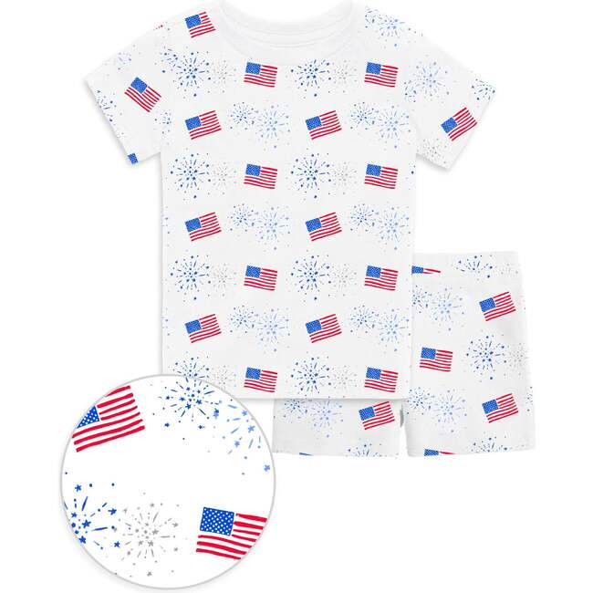 The Organic Short Sleeve Pajama Set, Flags and Fireworks