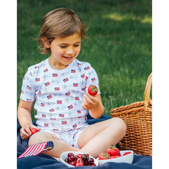 The Organic Short Sleeve Pajama Set, Flags and Fireworks