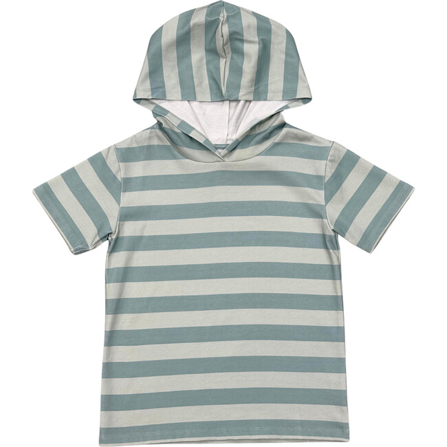 Short Sleeve Hoodie Pullover Sky Blue Stripe